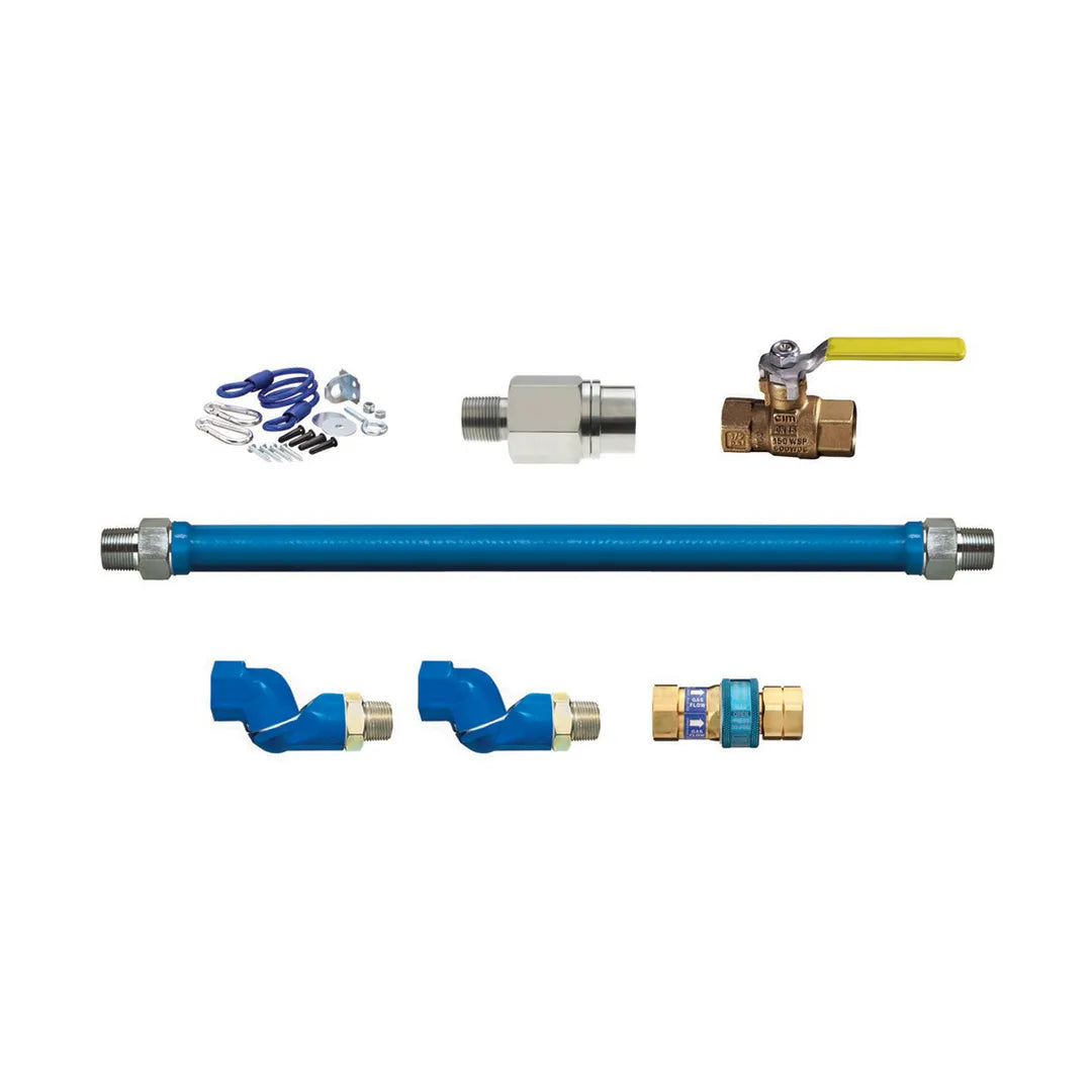 3/4"D Blue Hose™ Moveable Gas Connector Kit 36"L, Stainless Steel Braid, SnapFast® Push-to-Connect QD, 2 Swivel MAX®, Restraining Cable, Excess Flow Valve, Full Port Valve, 193,000 BTU/hr, SKU CAN1675KIT2S36EFV