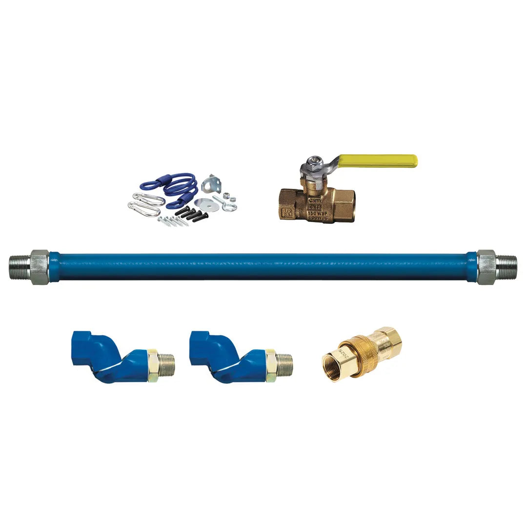 3/4"D Blue Hose™ Moveable Gas Connector Kit 36"L, Stainless Steel Braid, 2 Swivel MAX®, Restraining Cable, Full Port Valve, 193,000 BTU/hr, SKU CAN1675KITB2S36