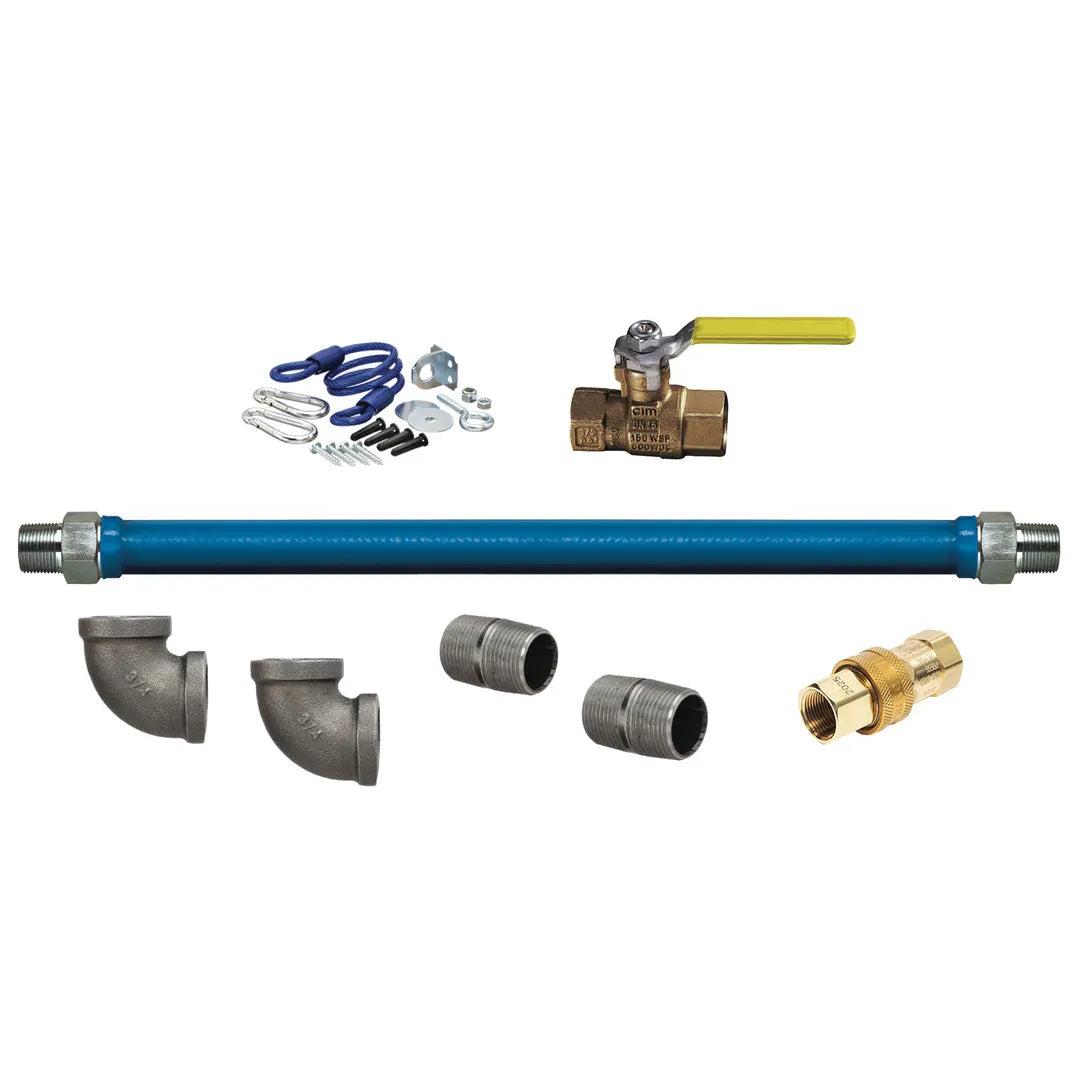 3/4"D Blue Hose™ Moveable Gas Connector Kit 36"L, Stainless Steel Braid, 2 Street Elbows, Restraining Cable, Full Port Valve, 2 Nipples, 218,000 BTU/hr