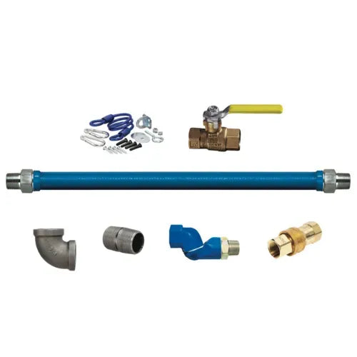 3/4"D Blue Hose™ Moveable Gas Connector Kit 36"L, Stainless Steel Braid, Swivel MAX®, Street Elbow, Restraining Cable, Full Port Valve, Nipple, 203,000 BTU/hr