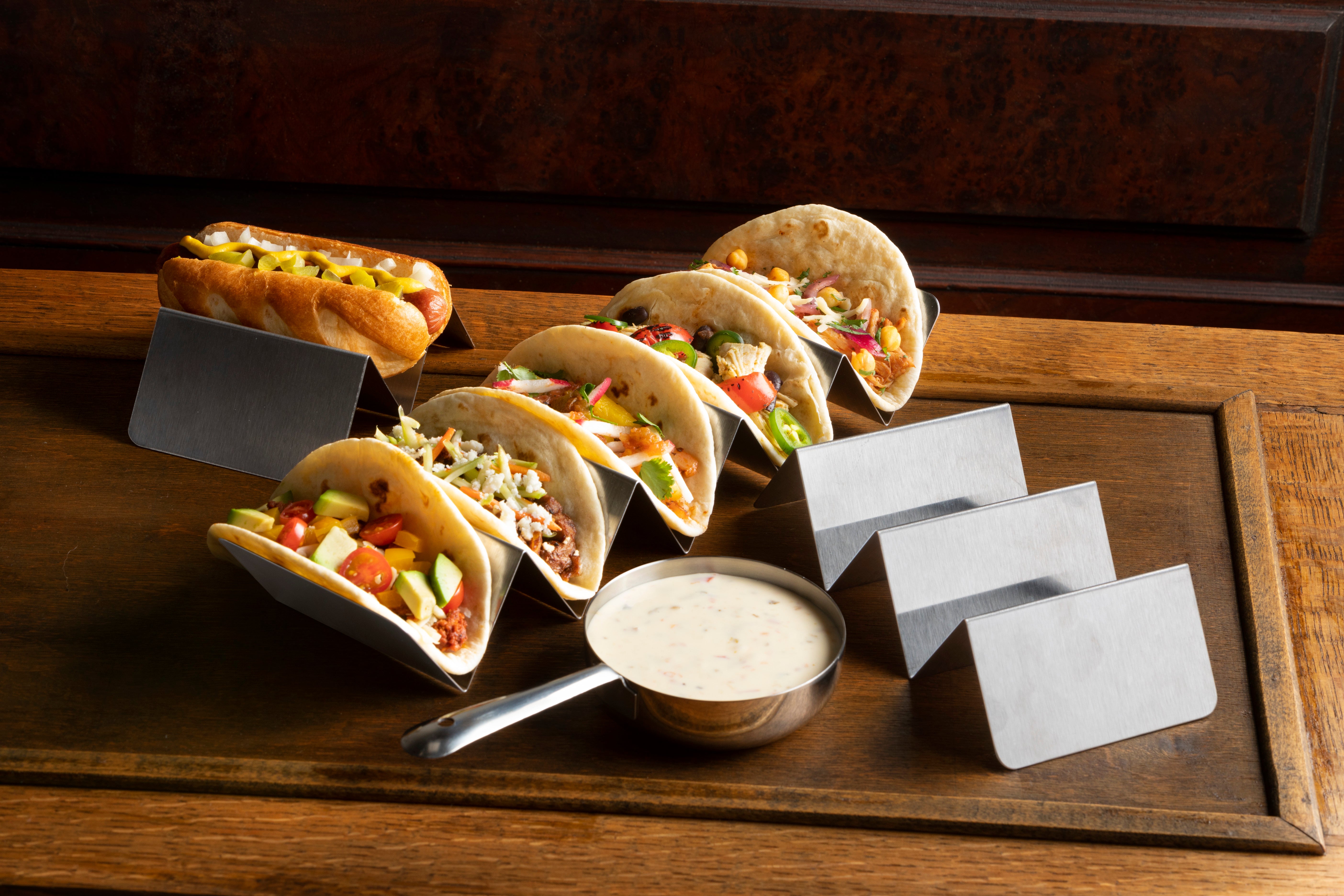 Two- or Three-Compartment Stainless Steel Taco Tray In Satin Finish