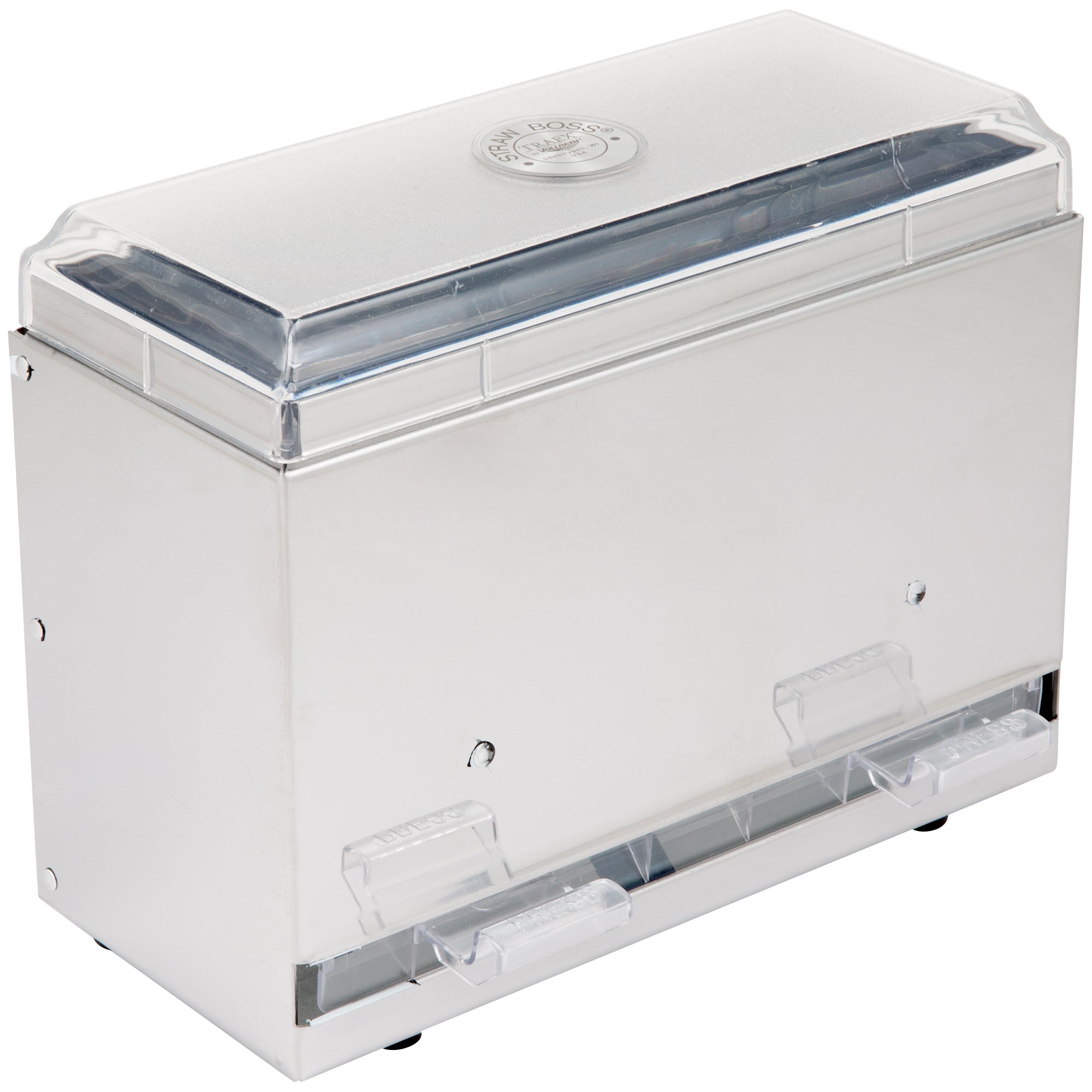 One-sided bulk unwrapped straw dispenser in stainless steel
