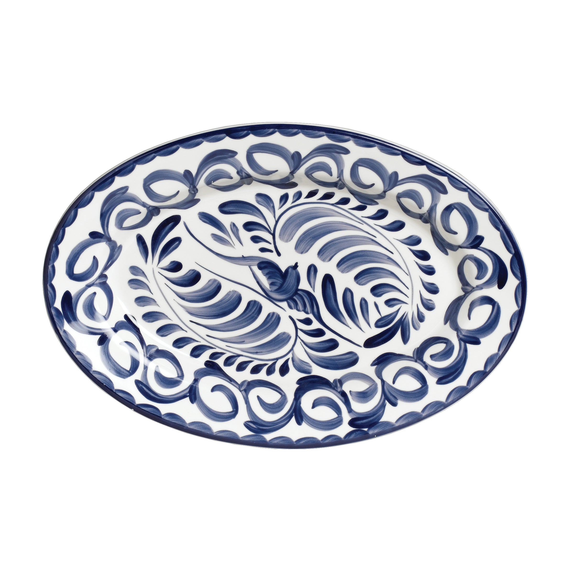 Rolled Edge Oval Platter L 10.625" W 7.75" Puebla Blue