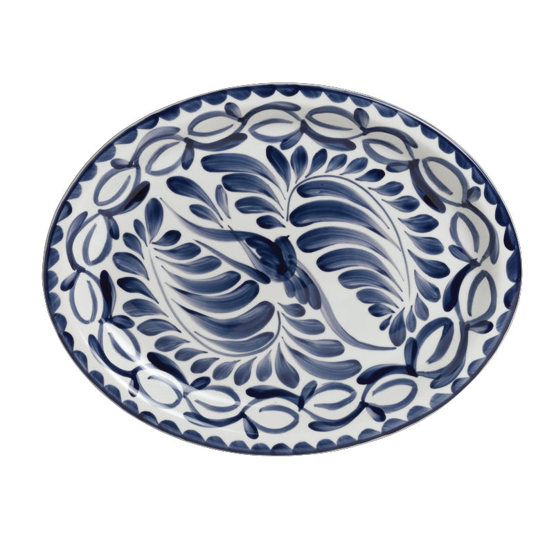 Narrow Rim Oval Platter 13.5" Dia. W 10.75" Puebla Blue
