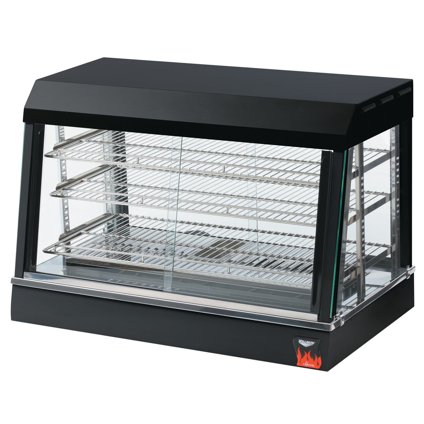 36-inch-wide 120-volt Cayenne® angled-front heated display case with front and rear access in black