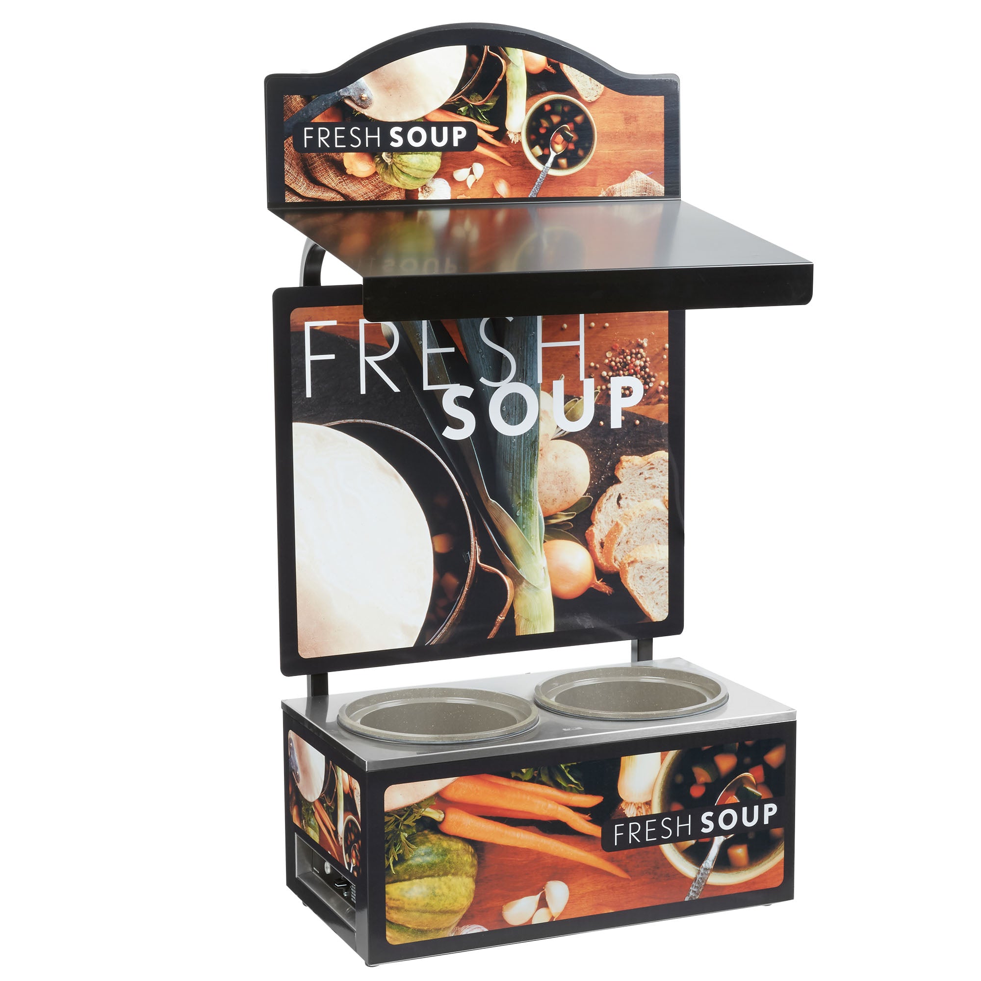 120-volt twin-well soup merchandiser, menu board and lighted canopy with Tuscan graphics