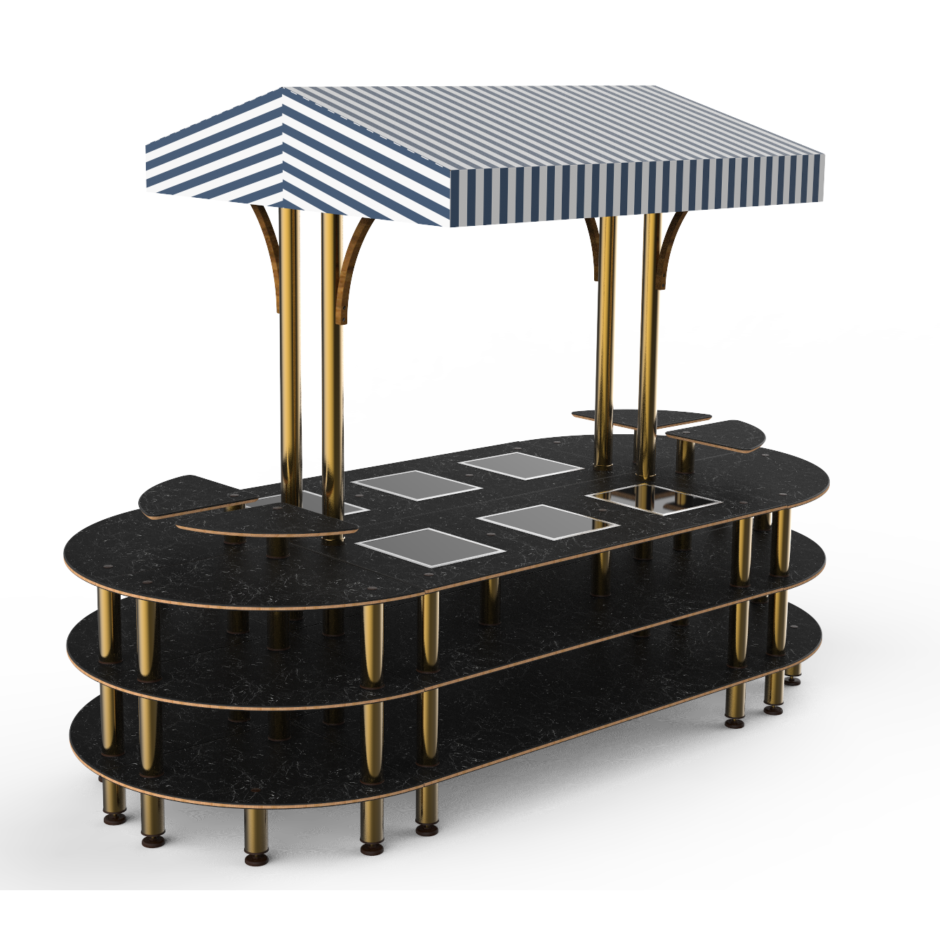 Round Warming Induction Market Station L 130.0" W 59.0" Modular