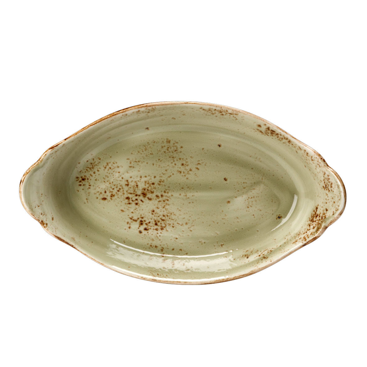 Oval Earred Dish L 9.5" W 5.5" (12.5 Oz) Craft Green