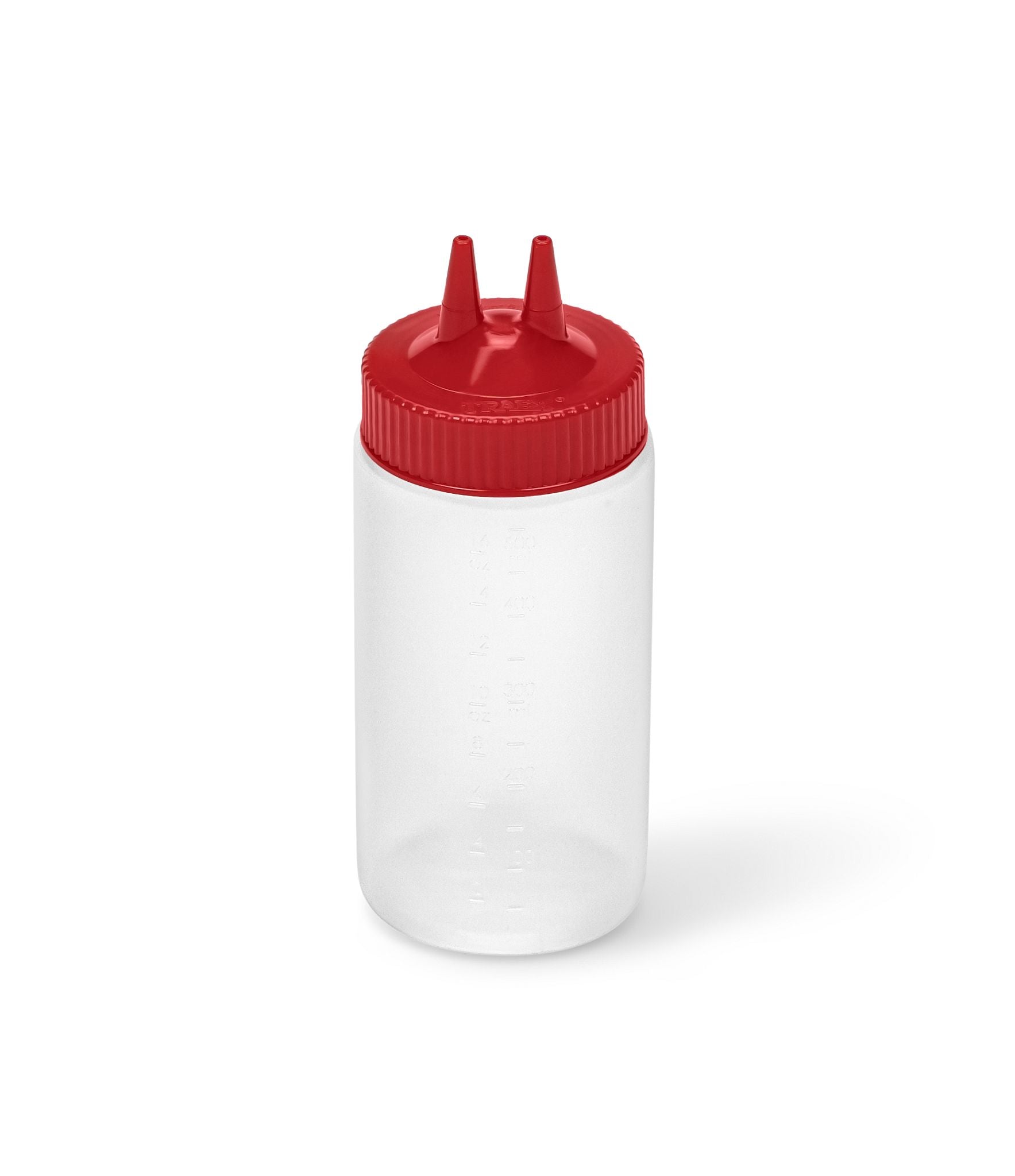 16-ounce Traex® Color-Mate Twin Tip™ wide-mouth clear squeeze dispenser with red top