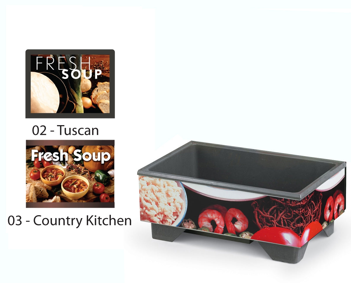 Full-Size Soup Merchandiser, 1220 Tuscan base with menu board and 4 qt. accessory pack