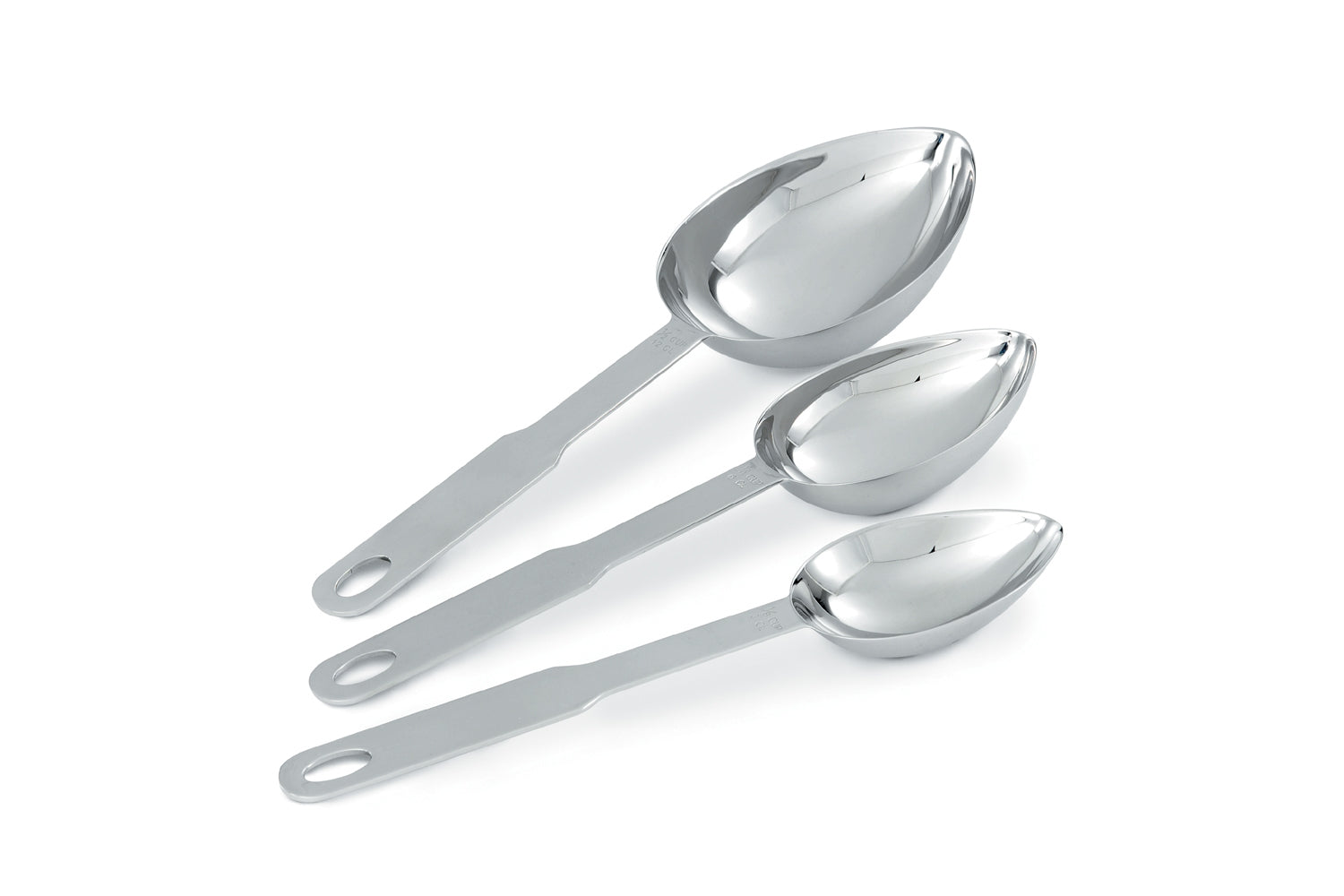 ⅛-cup, ⅛-cup, and ½-cup oval heavy-duty stainless steel measuring scoop set