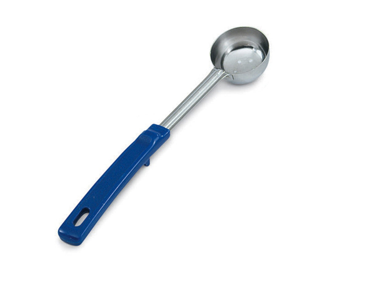 2-ounce perforated round Spoodle® utensil with blue Grip ‘N Serv® handle