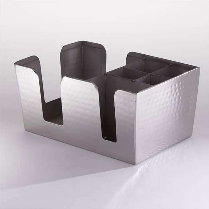 Coffee/Bar Organizer, 6-compartment, Hammered Stainless Steel