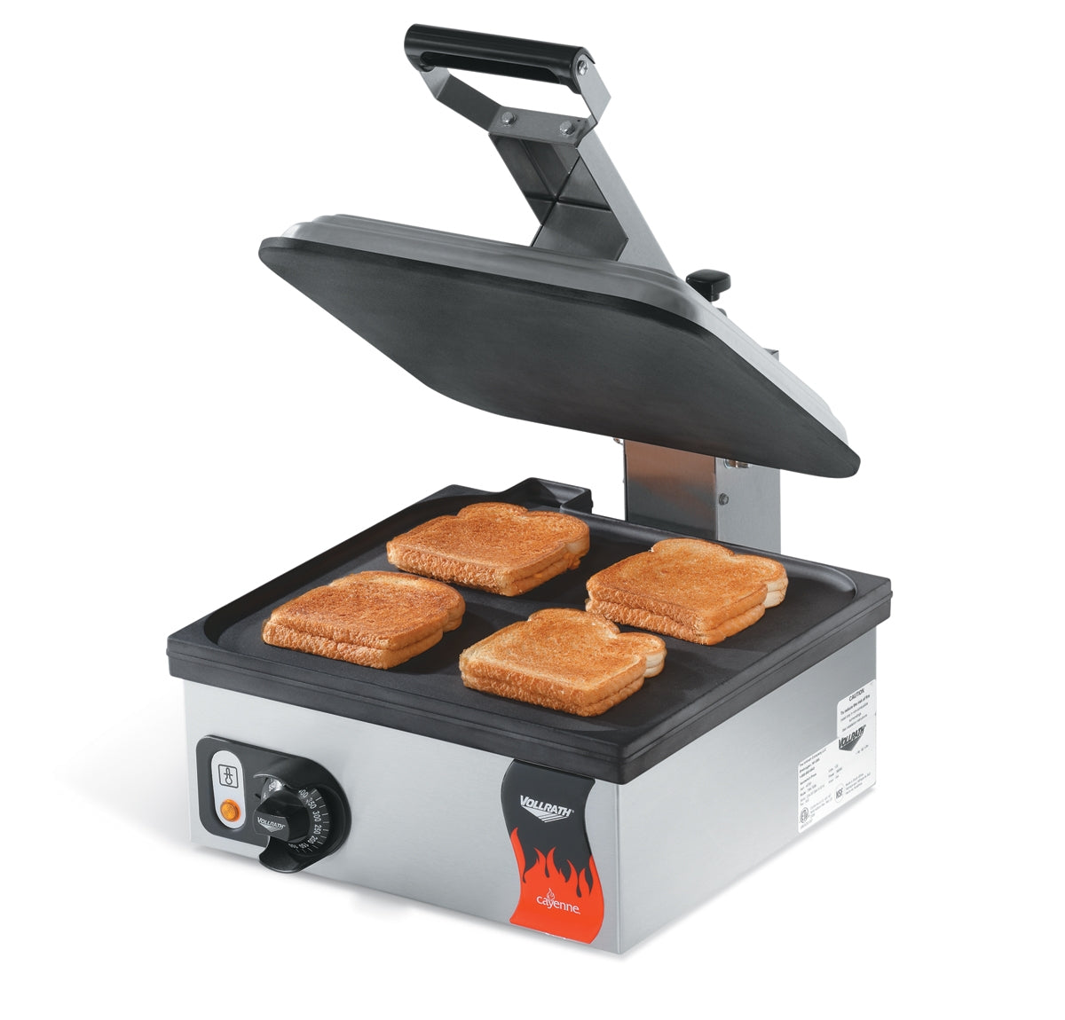 120-volt Cayenne® sandwich press with smooth, nonstick plates