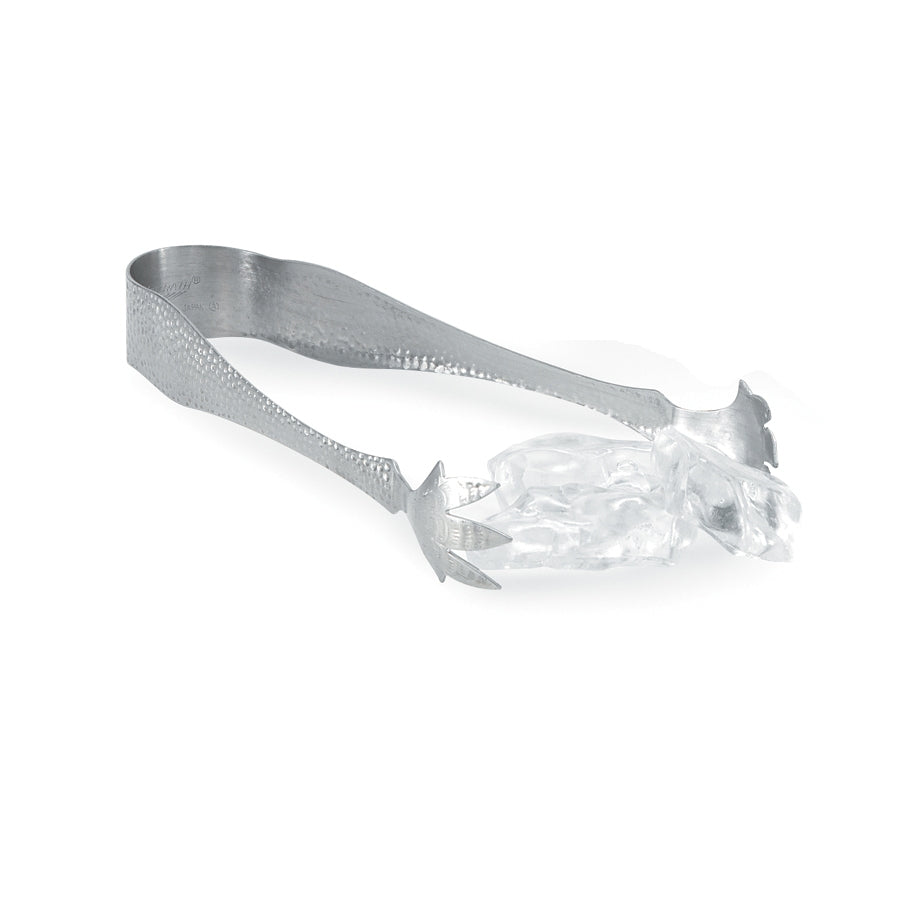 6 ¼-inch stainless steel ice tongs in hammered finish