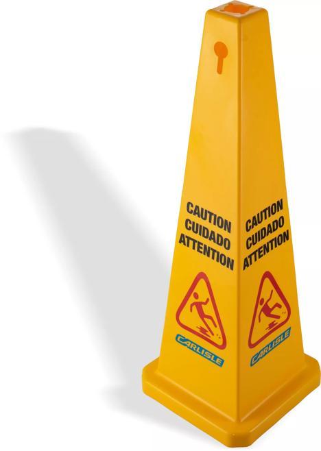 Yellow Multilingual Wet Floor "Caution" Cone Floor Sign