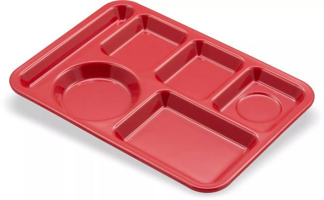 14" x 10" Melamine 6-Compartment Red Tray