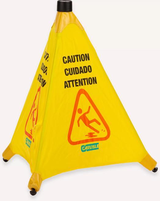 Yellow Multilingual Wet Floor "Caution" Pop-Up Cone Floor Sign