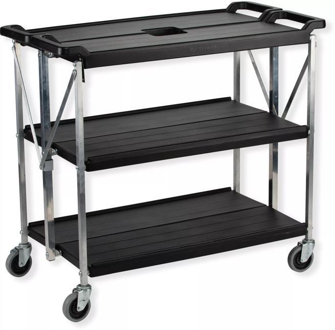Fold 'N Go 40" x 20-1/2" x 43-1/4" 3-Shelf Black Cart, 350 lb. Capacity