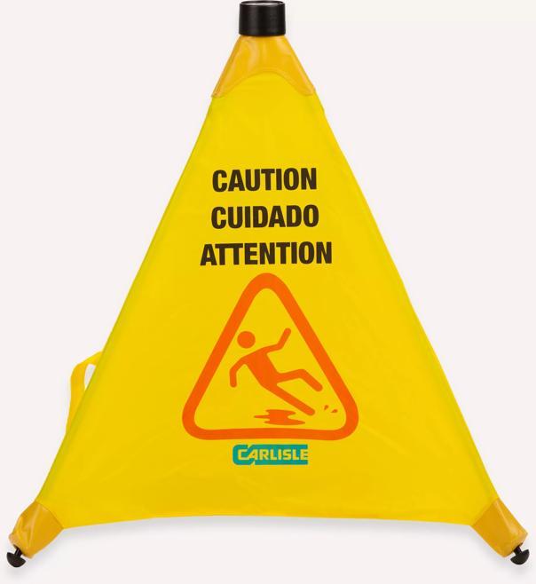 Yellow Multilingual Wet Floor "Caution" Pop-Up Cone Floor Sign