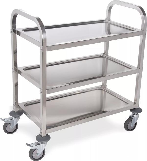 29-1/2" x 17-1/2" x 35-3/4" 3-Shelf Stainless Steel Utility Cart, 400 lb. Capacity
