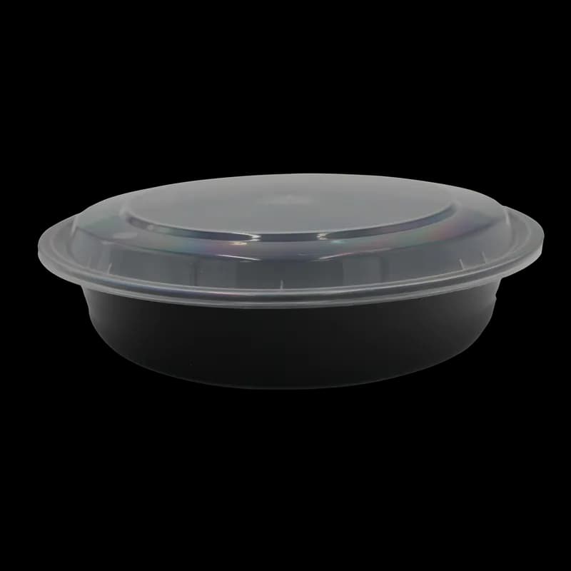 48 oz. Round Black Microwave Container with Lid