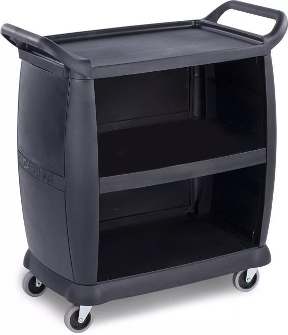 36" x 18" 3-Shelf Black Bus Cart w/Panels, 300 lb. Capacity