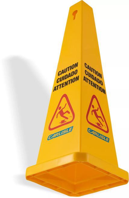 Yellow Multilingual Wet Floor "Caution" Cone Floor Sign