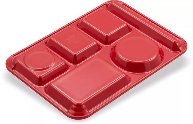 14" x 10" Melamine 6-Compartment Red Tray