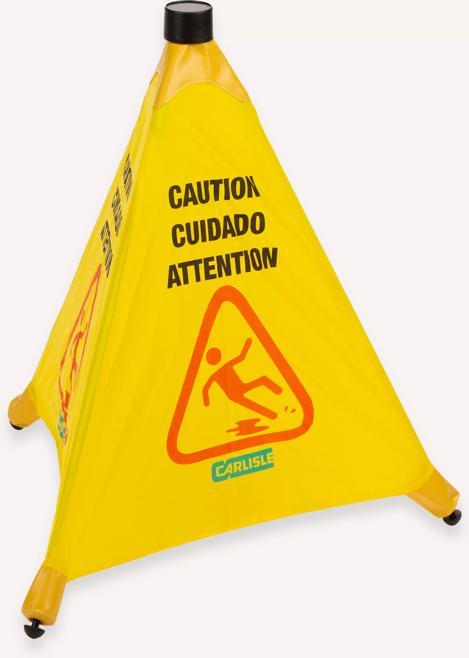 Yellow Multilingual Wet Floor "Caution" Pop-Up Cone Floor Sign