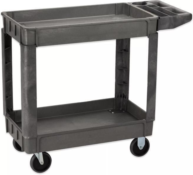 40" x 17-1/4" x 33-1/2" 2-Shelf Gray Bin Top Utility Cart, 500 lb. Capacity