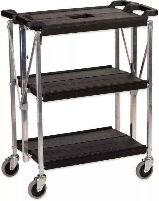 29-1/2" x 15" x 35-3/4" 3-Shelf Black Fold 'N Go Cart, 350 lb. Capacity