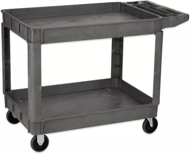 45" x 25" x 33" 2-Shelf Gray Bin Top Utility Cart, 500 lb. Capacity