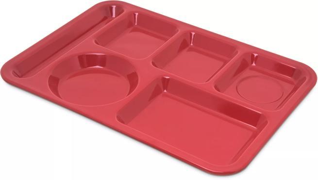 14" x 10" Melamine 6-Compartment Red Tray