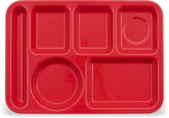 14" x 10" Melamine 6-Compartment Red Tray