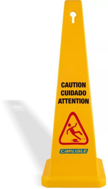 Yellow Multilingual Wet Floor "Caution" Cone Floor Sign
