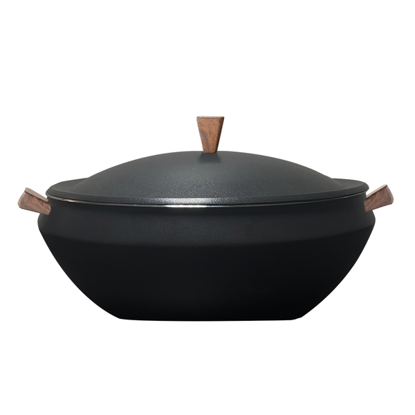 Rockwood 9 qt. Round Induction Buffet Server, Titanium with Woodgrain Handles