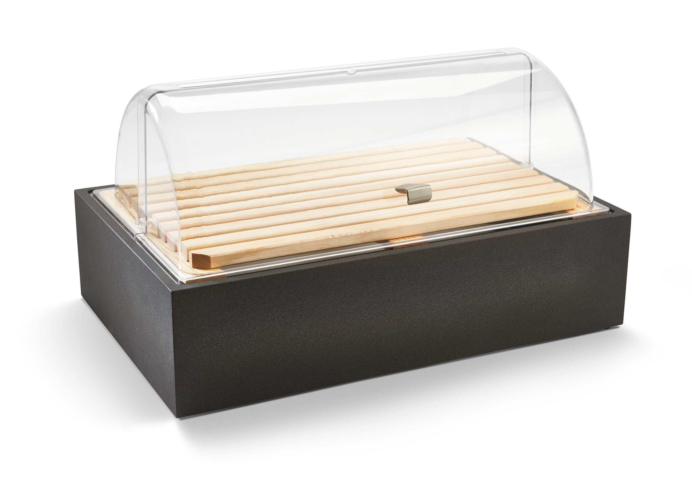 Cubic display wooden base in black for cutting board or display platter