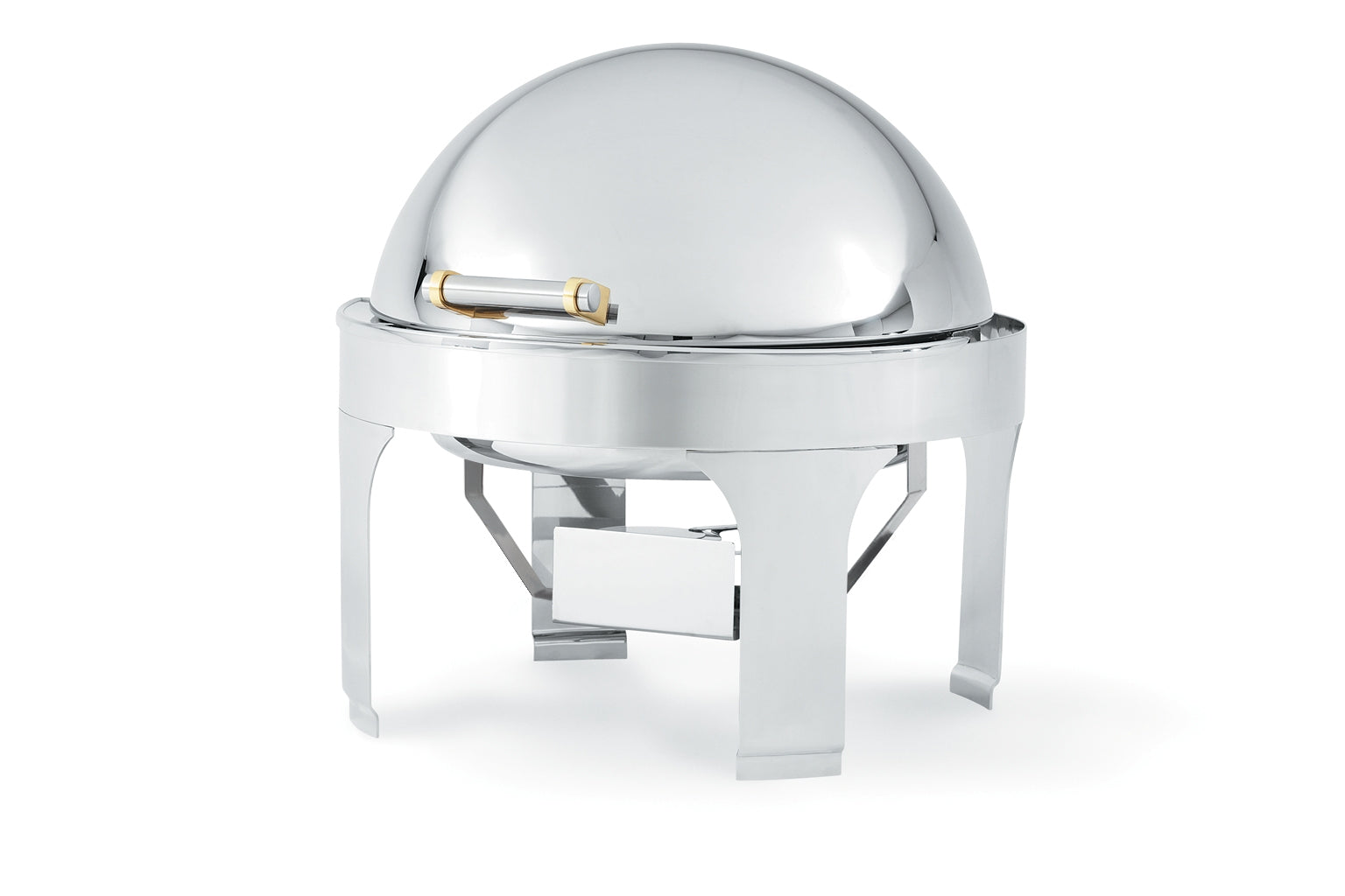 6-quart New York, New York® round countertop chafer with a fully retractable dome cover, dripless water pan and brass trim