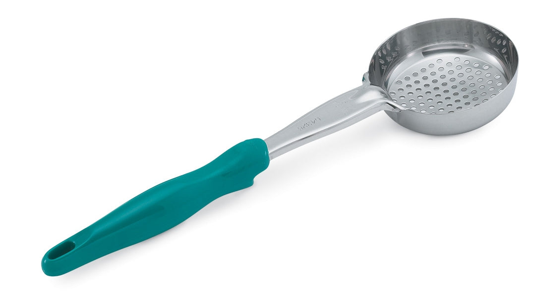 6-ounce one-piece heavy-duty perforated round Spoodle® utensil with teal nylon handle