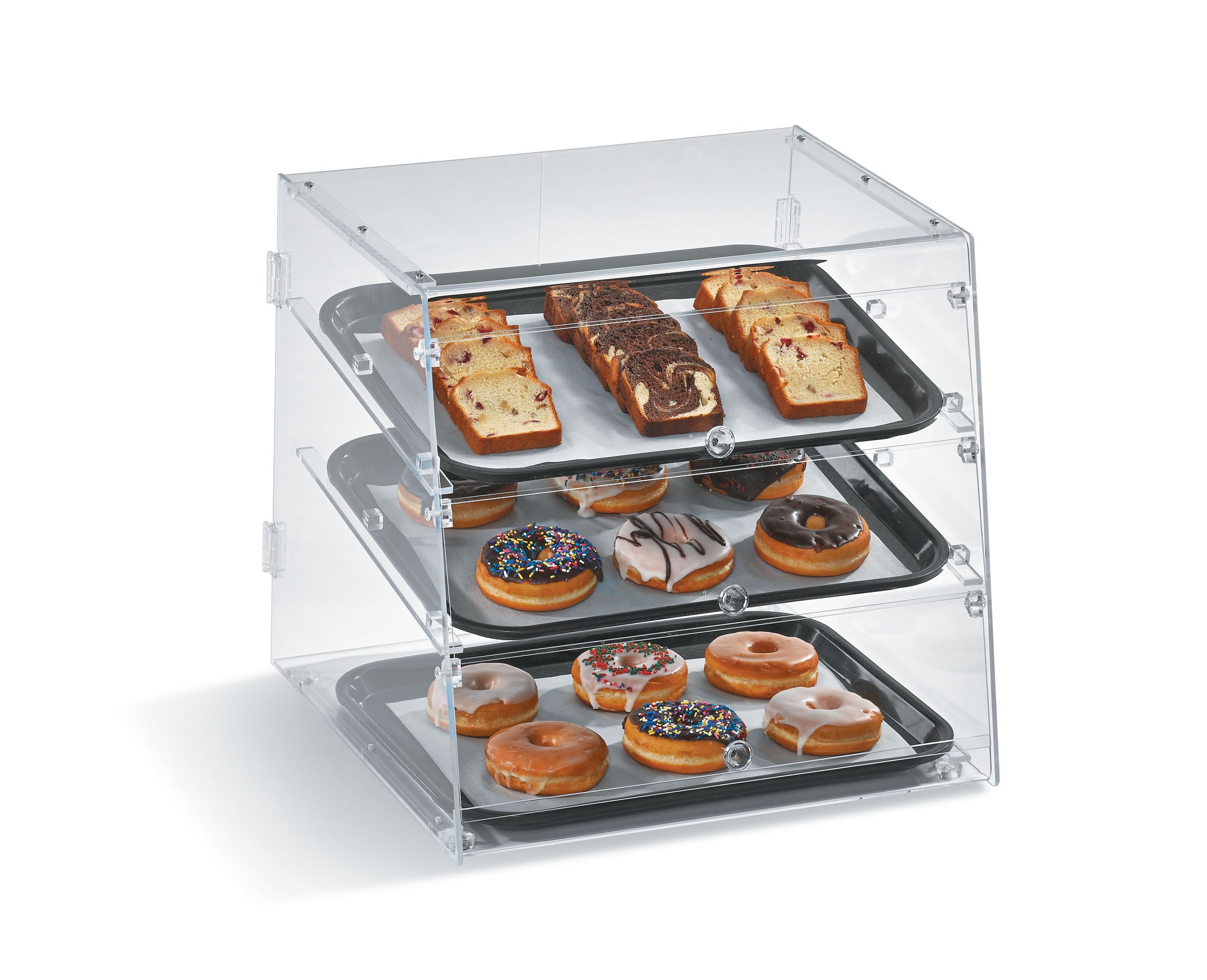 Acrylic Knock Down Bakery Display Case 4 tray with Split Rear Door