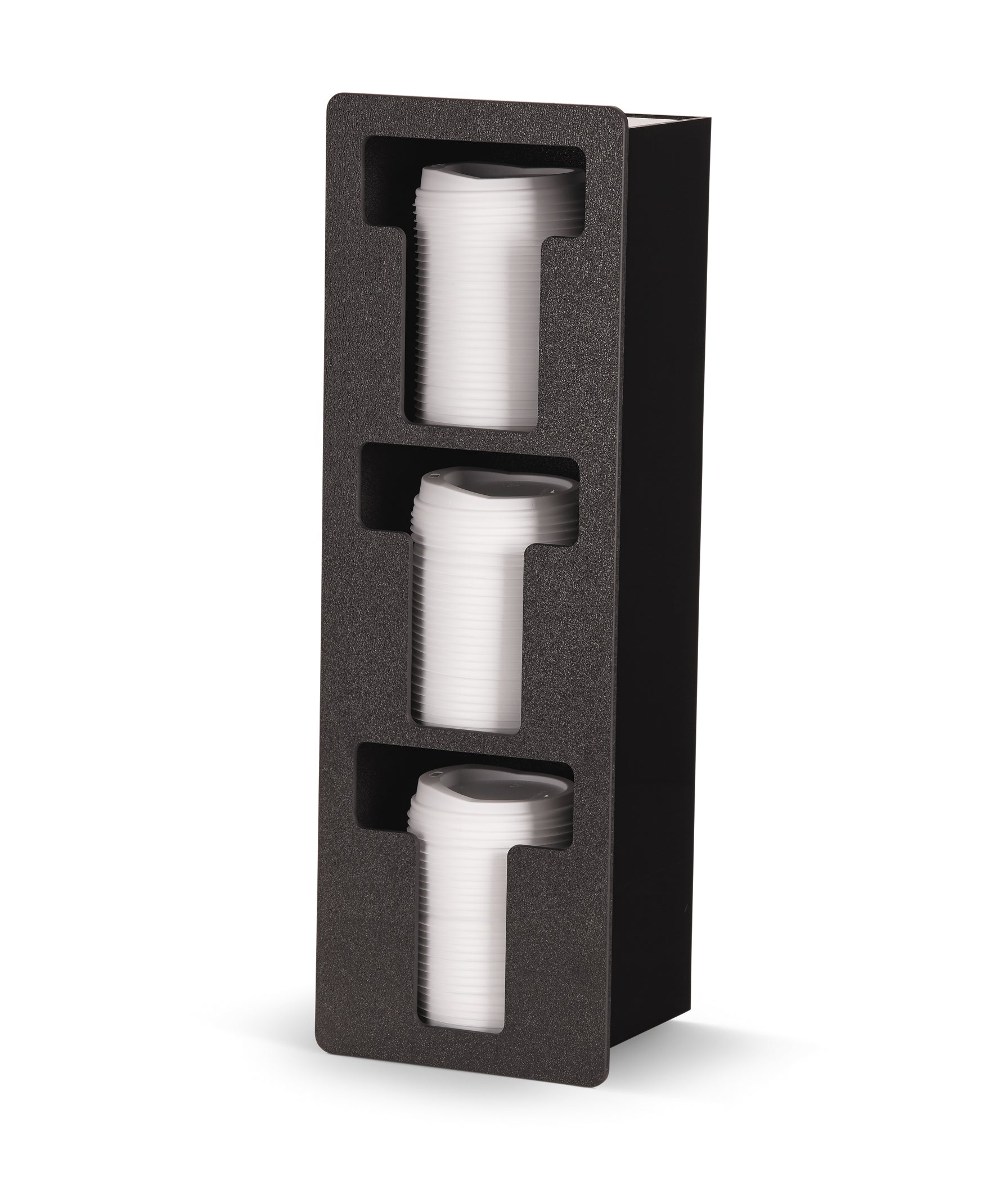 Three-column vertical flush-mount T-shaped lid holder in black