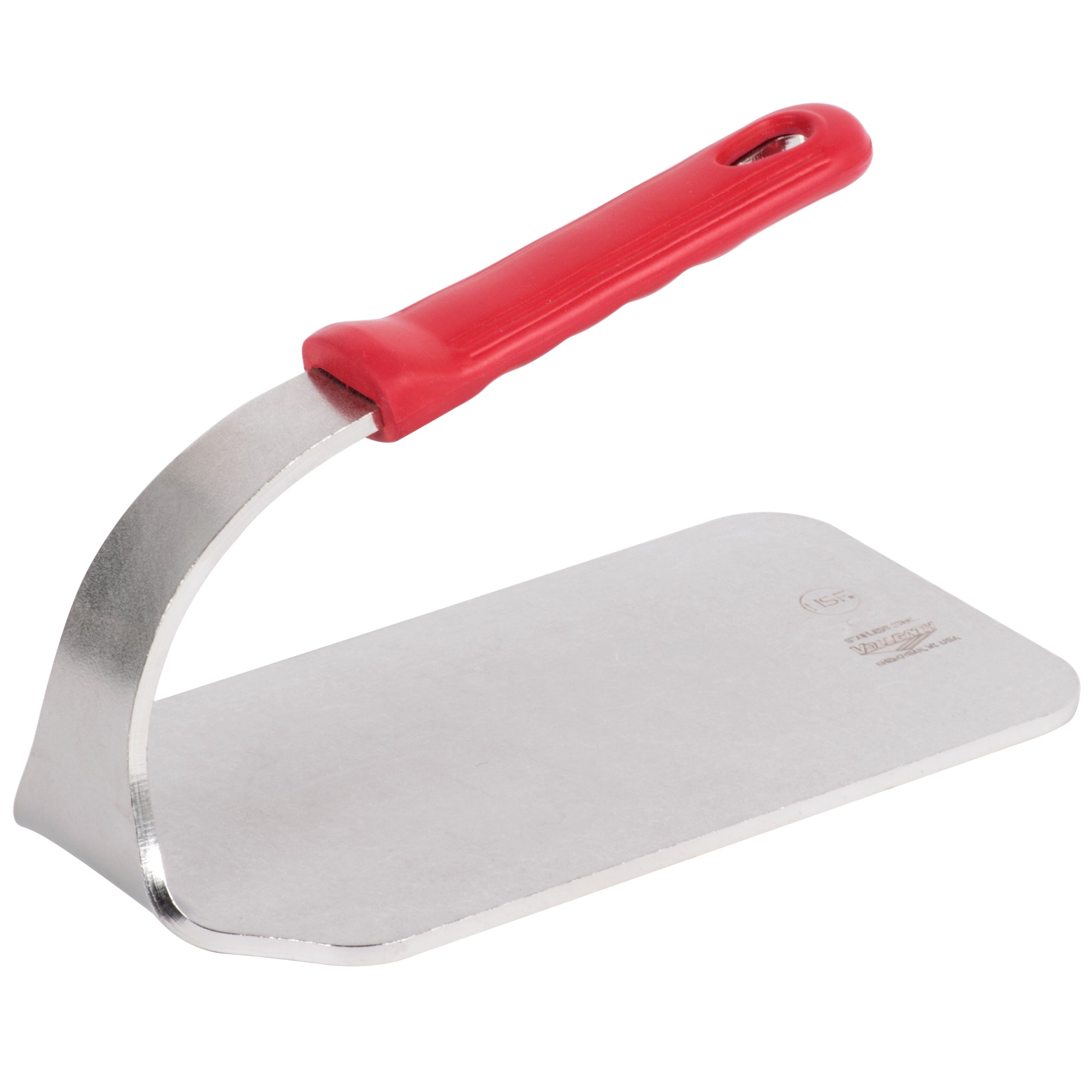 1 ⅗-pound flat-bottom stainless steel steak weight with red silicone handle