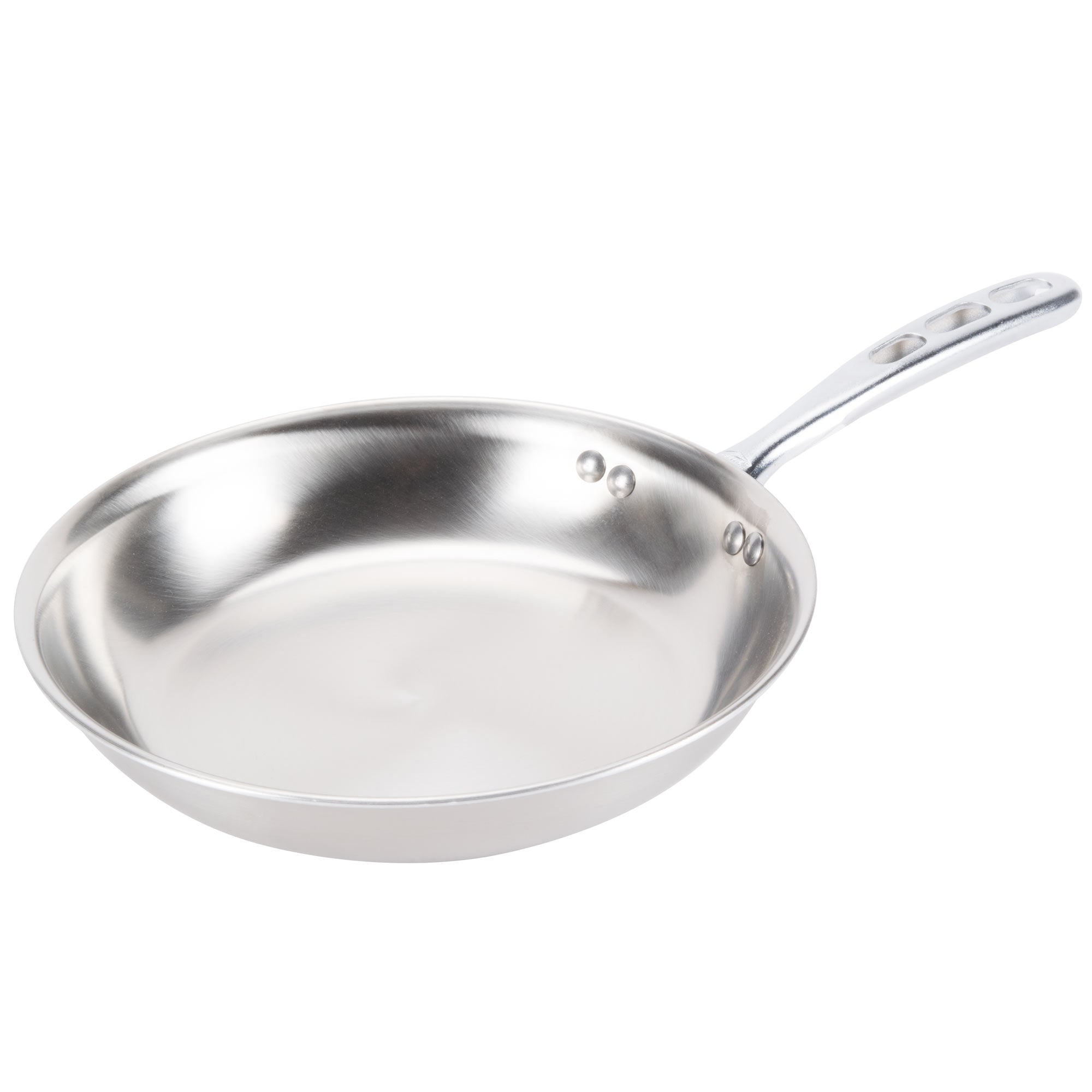 10-inch Tribute® 3-ply fry pan with natural finish and plated TriVent handle