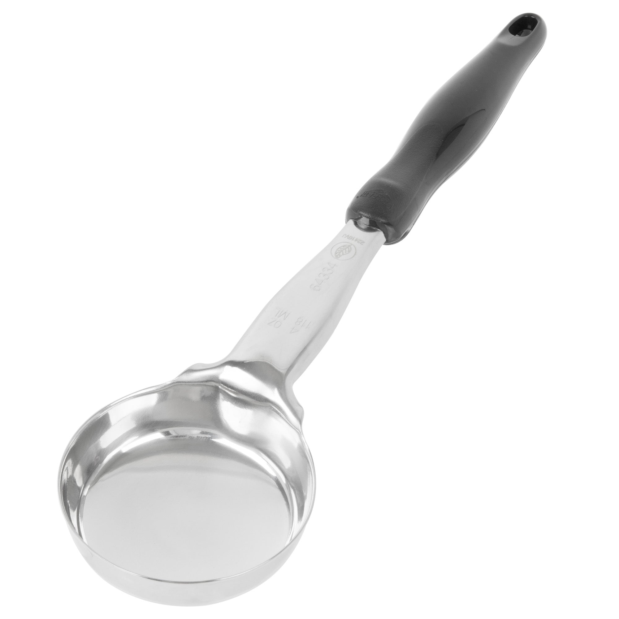 4-ounce one-piece heavy-duty stainless steel round bowl Spoodle® utensil with black nylon handle