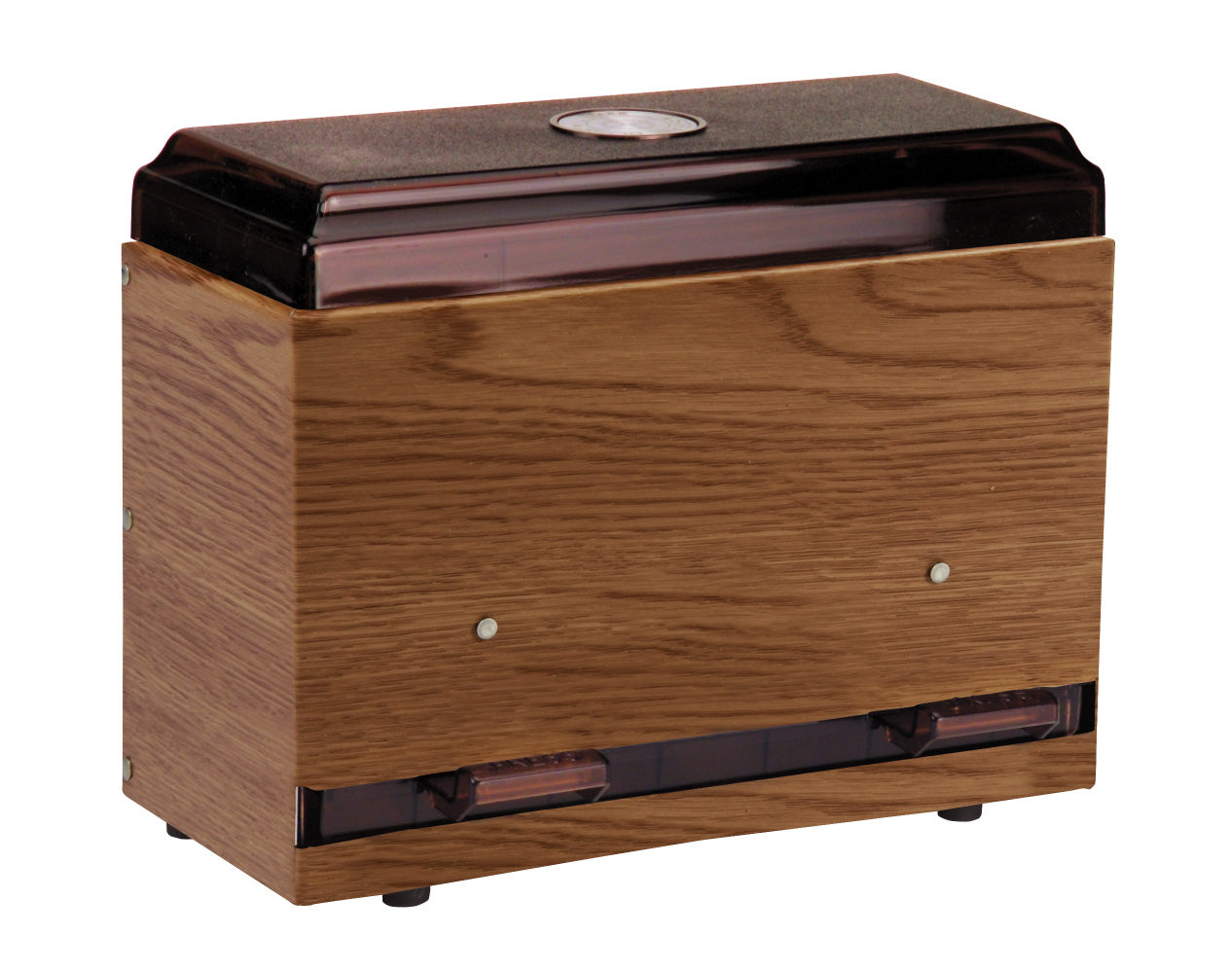 One-sided bulk unwrapped straw dispenser in light oak woodgrain
