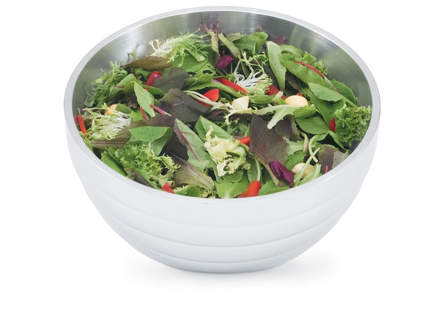 5-quart round angled double-wall stainless steel serving bowl with beehive pattern