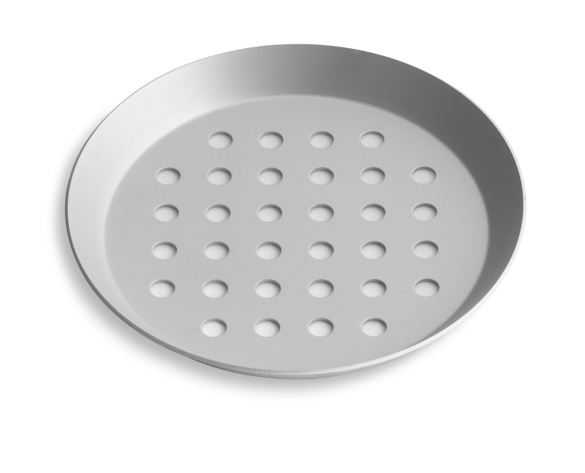 7" Perforated Press-Cut Pizza Pan with Clear Coat Anodized Finish
