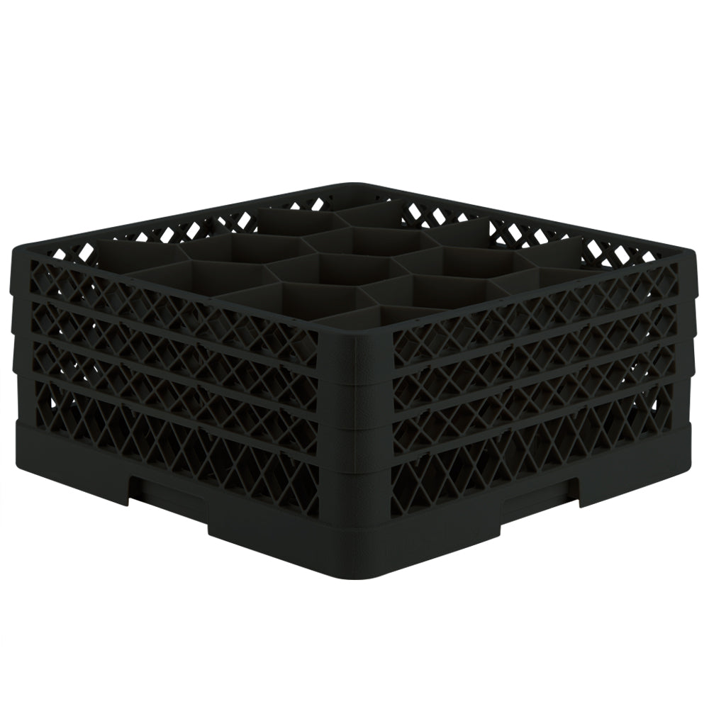 Full-size 12-compartment Traex® Rack Max® glass rack with four extenders in black