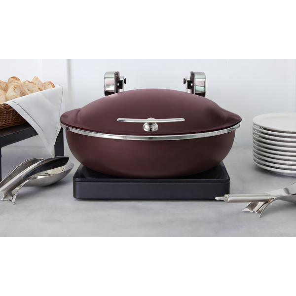 Seasons 4 qt. Round Merlot Stainless Steel Induction Chafer with Chrome Accents